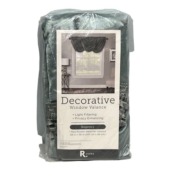 Regal‎ Home Regency Watercolor Pocket Waterfall Valance 58x38” Aqua Blue Tassel - Picture 2 of 7